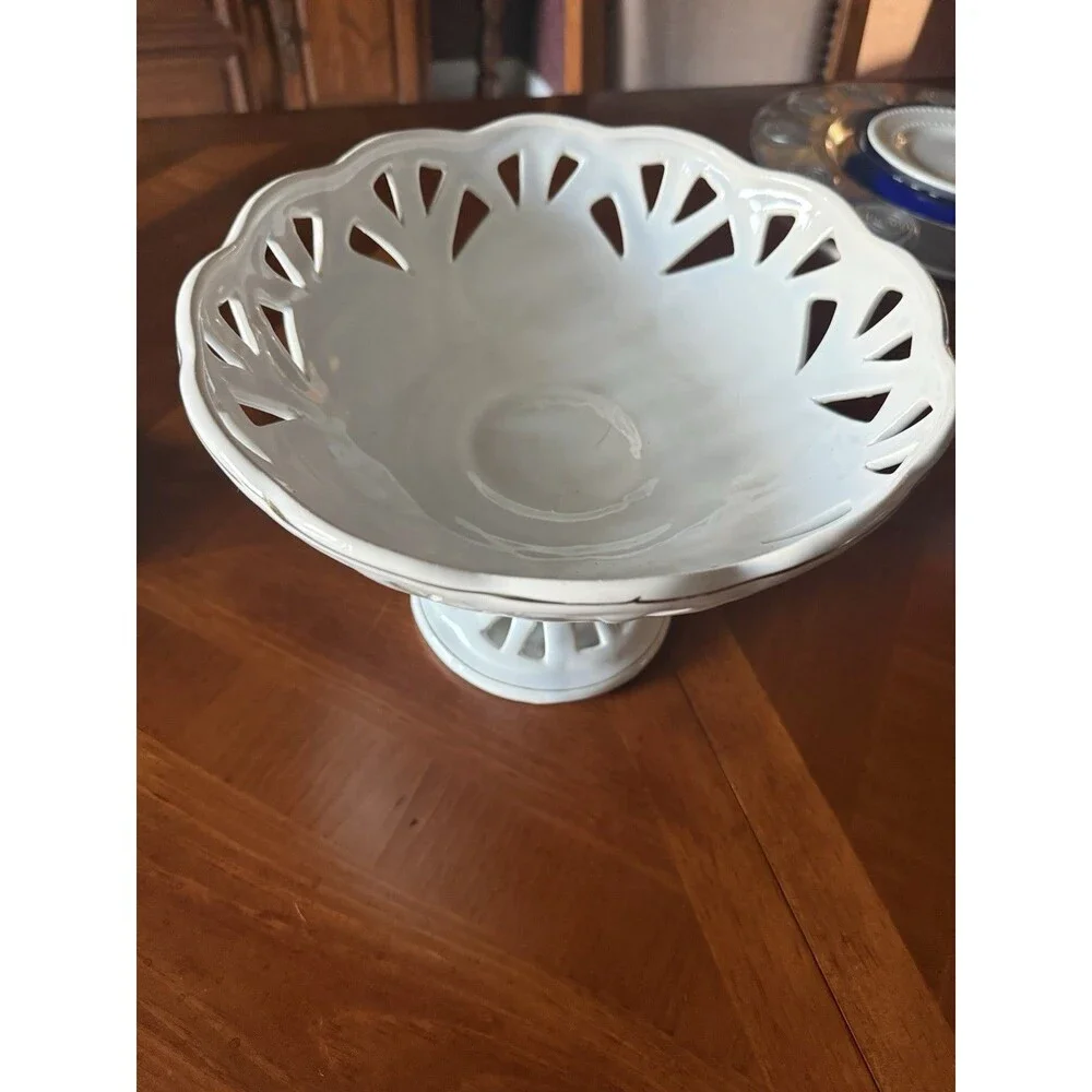 Vintage reticulated compote pedestal dish red roses